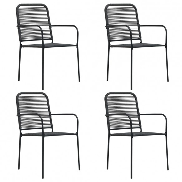 Chaises de jardin 4 pcs Corde en coton et acier Noir