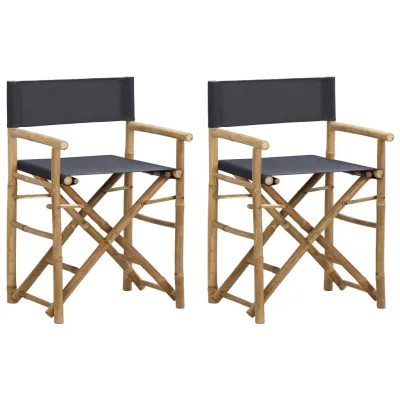 Chaises pliables de directeur 2 pcs Gris foncé Bambou et tissu