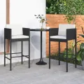 Tabourets de bar lot de 2 avec coussins noir résine tressée