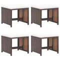 Tabourets de jardin 4 pcs avec coussins Résine tressée Marron