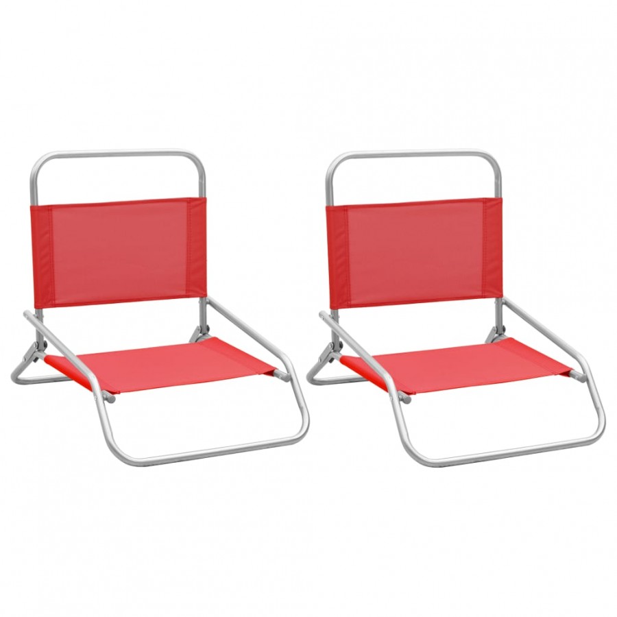 Chaises de plage pliables 2 pcs Rouge Tissu