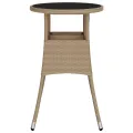 Table de jardin Ø60x75 cm Verre trempé/résine tressée Beige