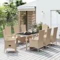 Ensemble à manger de jardin et coussins 9 pcs beige Poly rotin