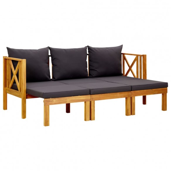 Banc de jardin 3 places et coussins 179 cm Bois d'acacia massif