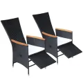 Chaise inclinable de jardin 2pc et coussins Résine tressée Noir