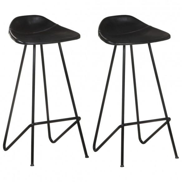 Tabourets de bar lot de 2 noir cuir véritable