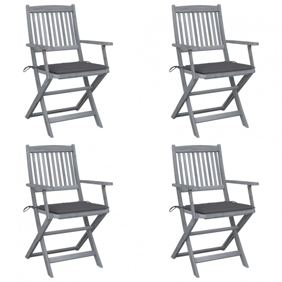 Chaises pliables d'extérieur 4 pcs avec coussins Bois d'acacia