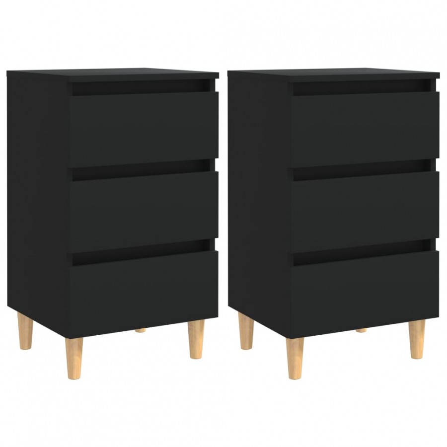 Tables de chevet avec pieds en bois 2 pcs Noir 40x35x69 cm