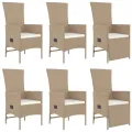 Ensemble à manger de jardin et coussins 7 pcs beige poly rotin