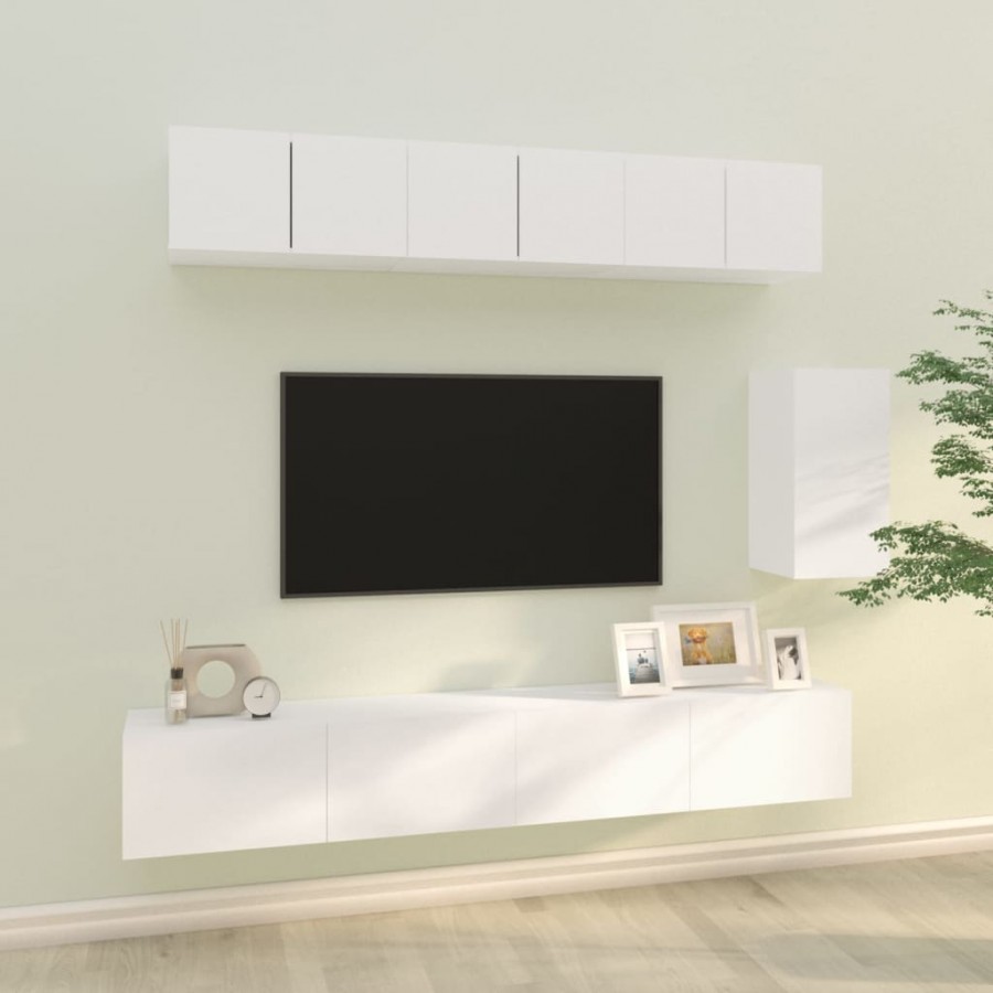 Ensemble de meubles TV 6 pcs Blanc Bois d'ingénierie