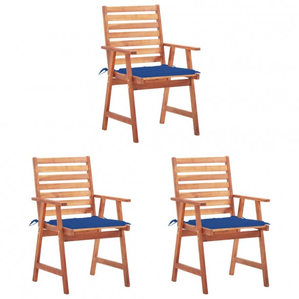 Chaises à dîner d'extérieur 3 pcs avec coussins Acacia massif