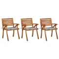Chaises à dîner de jardin avec coussins 3 pcs Acacia massif