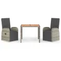 Ensemble à manger de jardin 3 pcs coussins gris résine tressée