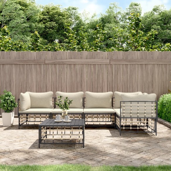 Salon de jardin 6 pcs avec coussins anthracite résine tressée