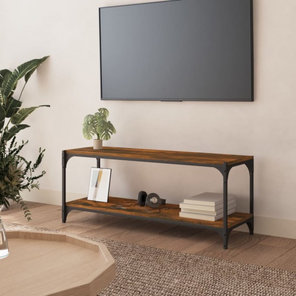 Meuble TV Chêne fumé 100x33x41 cm Bois d'ingénierie et acier