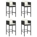 Tabourets de bar lot de 4 avec coussins noir résine tressée