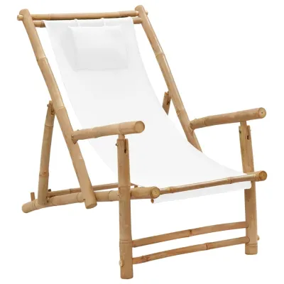 Chaise de terrasse Bambou et toile Blanc crème