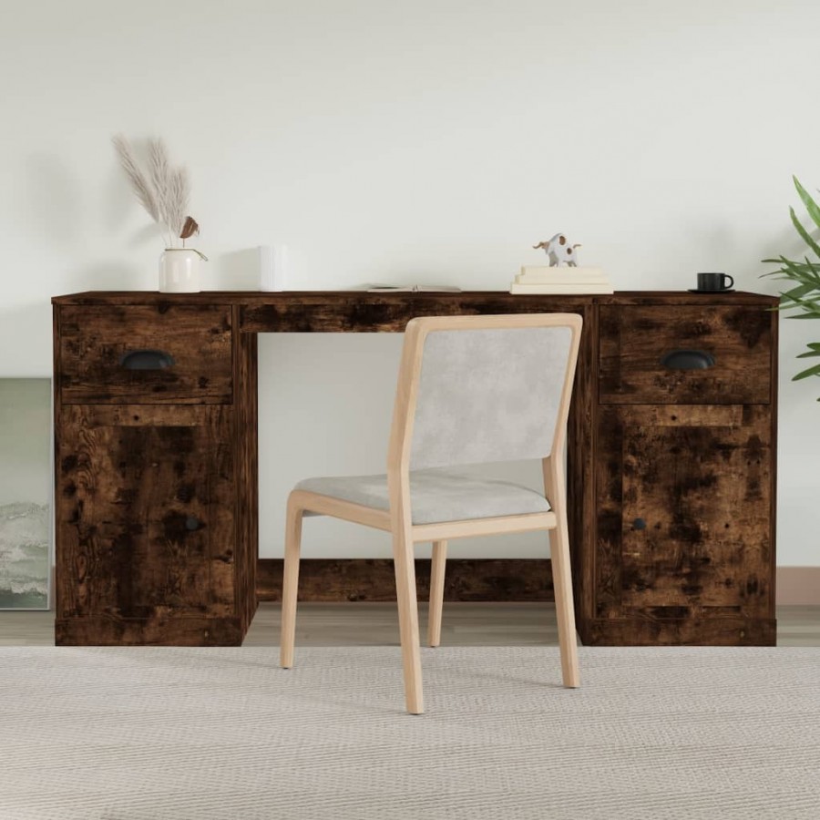 Bureau avec armoire chêne fumé bois d'ingénierie