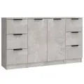 Buffets 3 pcs gris béton bois d'ingénierie