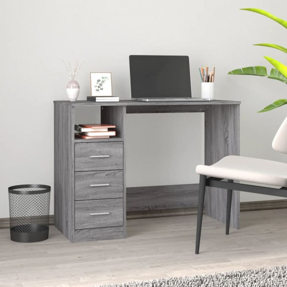 Bureau avec tiroirs Sonoma gris 102x50x76 cm Bois d'ingénierie