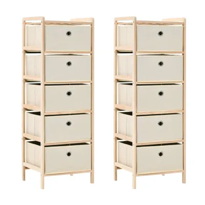 Étagères de rangement avec 5 paniers en tissu 2 pcs beige cèdre