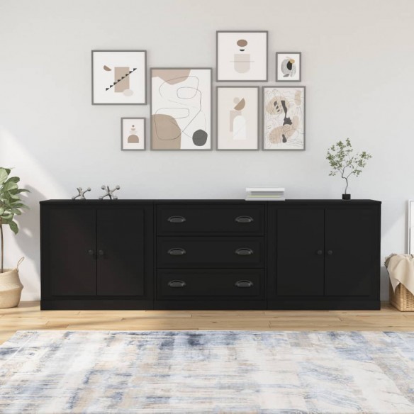 Buffets 3 pcs noir bois d'ingénierie