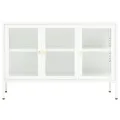 Buffet Blanc 105x35x70 cm Acier et verre