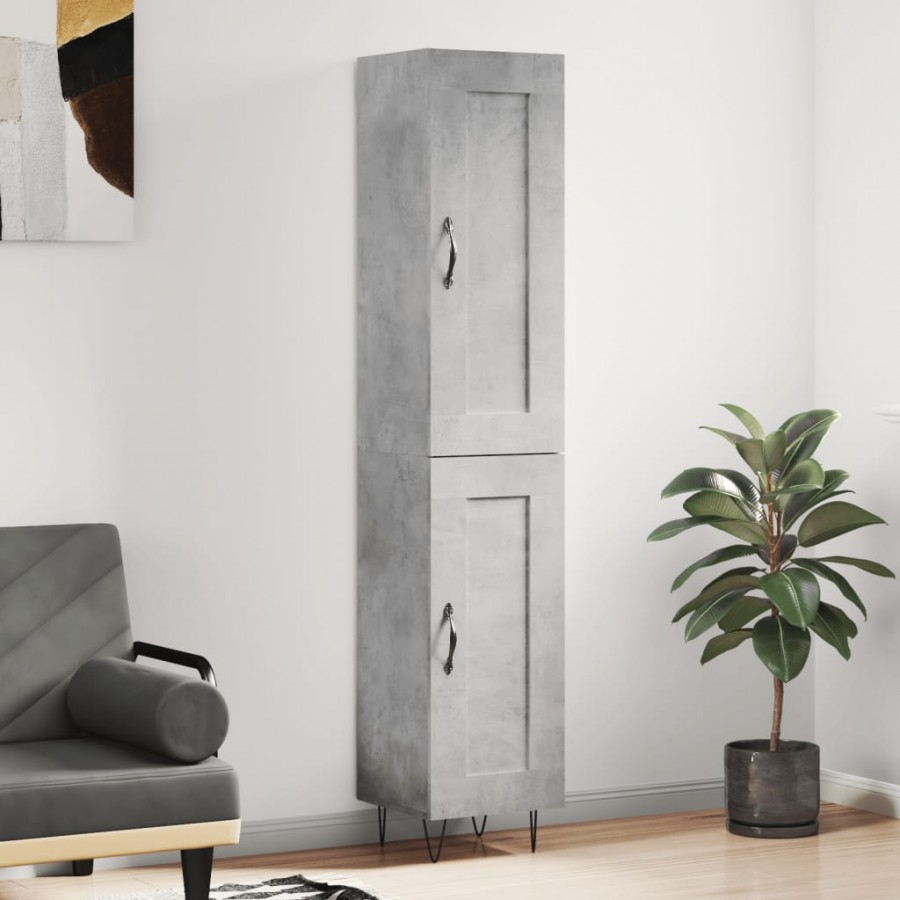 Buffet haut Gris béton 34,5x34x180 cm Bois d'ingénierie