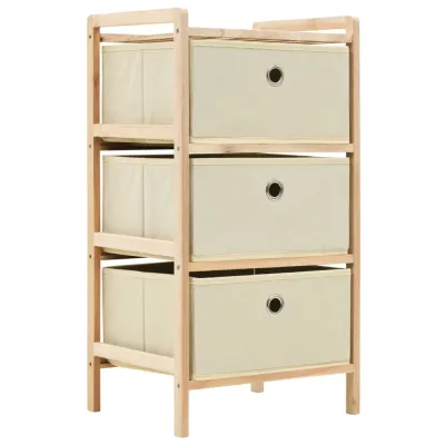 Étagère de rangement 3 paniers Tissu Bois de cèdre Beige