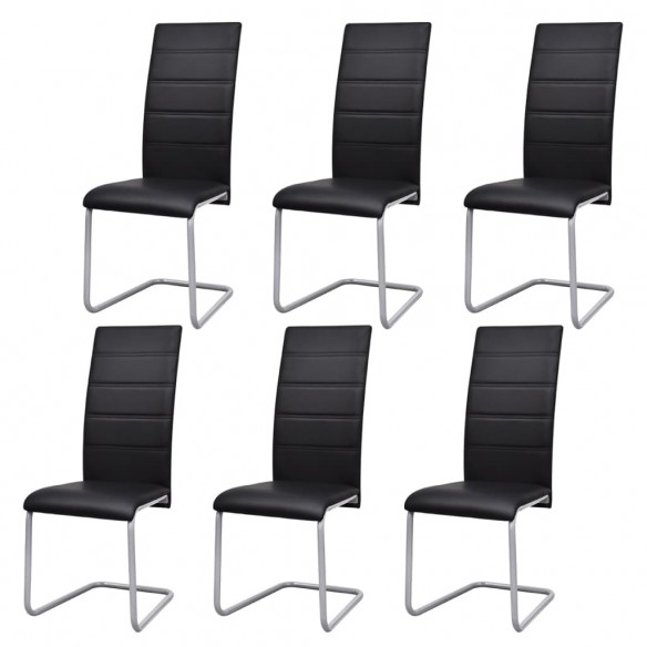 Chaises à manger cantilever lot de 6 noir similicuir