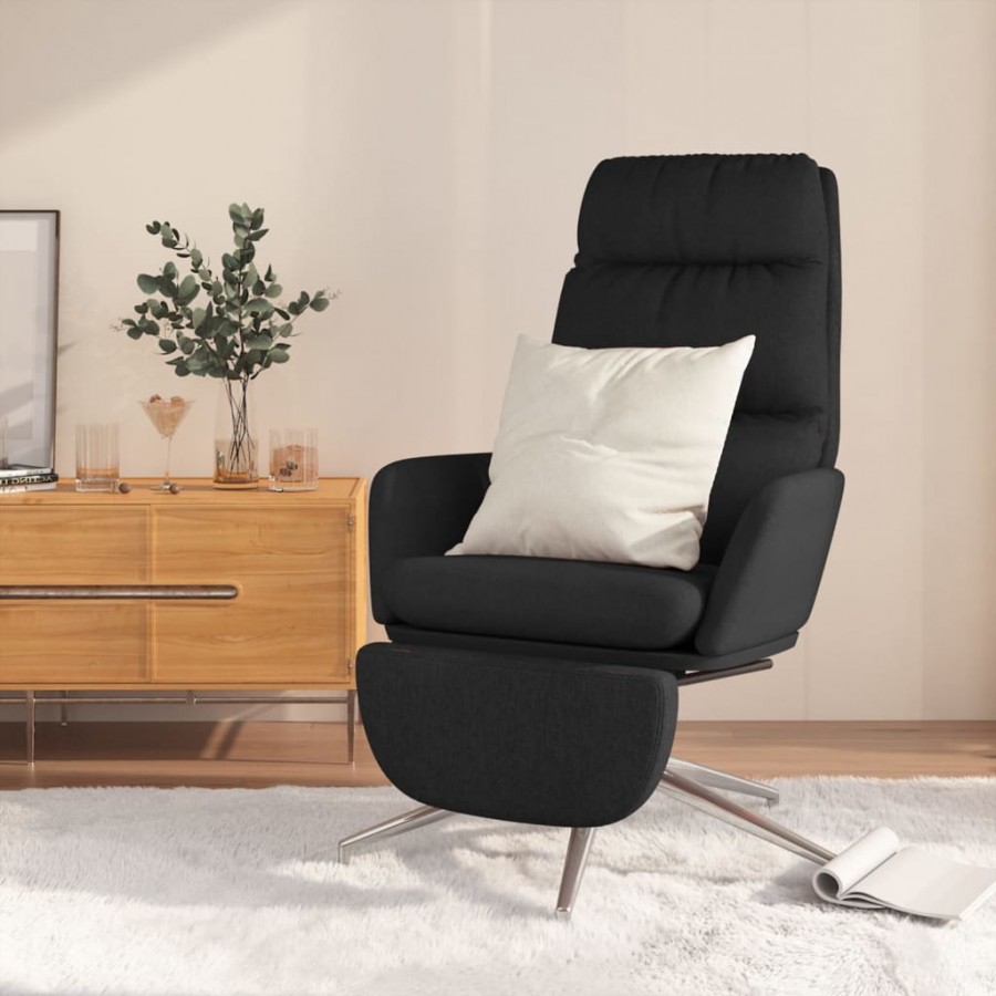 Chaise de relaxation avec repose-pied Noir Tissu