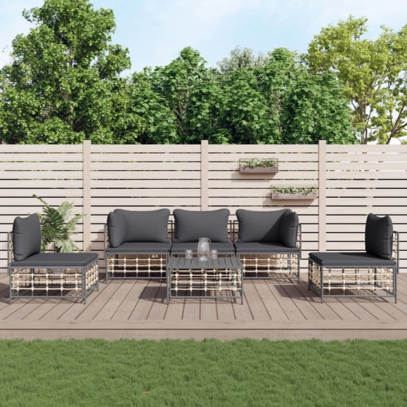 Salon de jardin 6 pcs avec coussins anthracite résine tressée