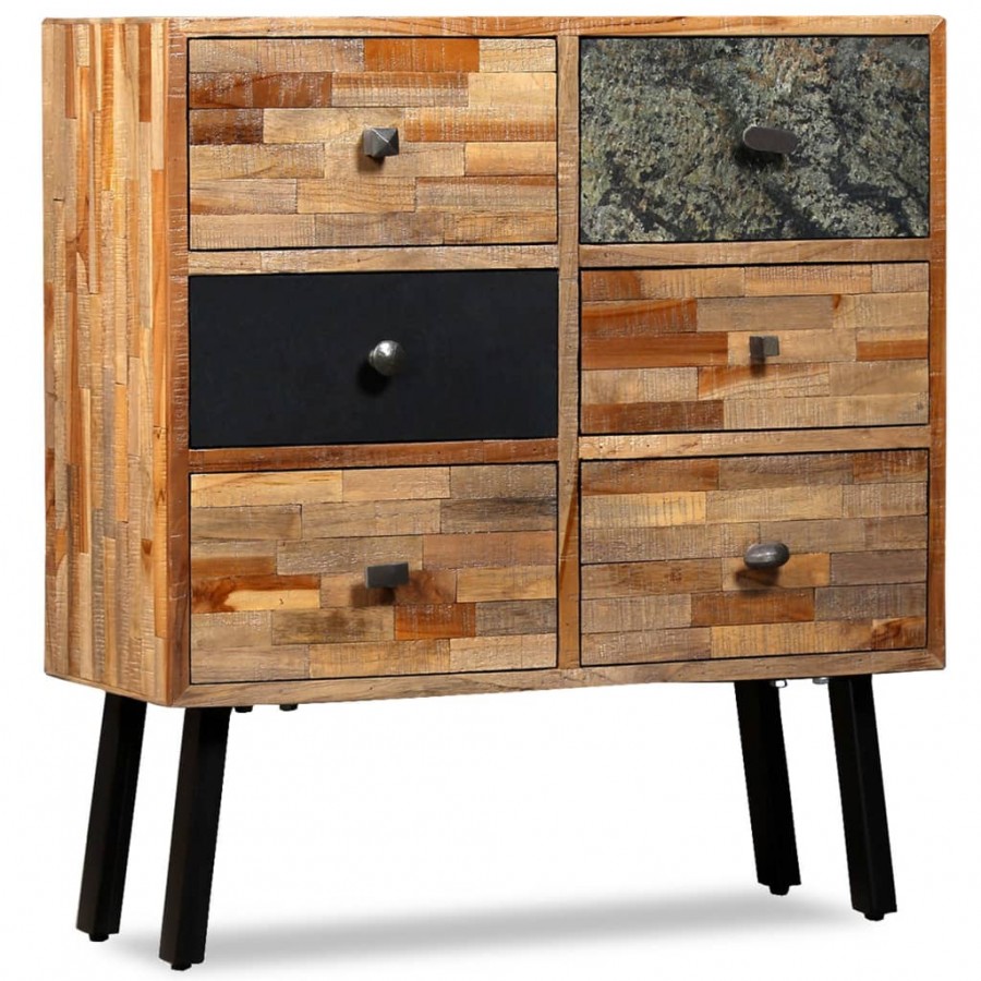 Armoire latérale avec 6 tiroirs Teck massif de récupération