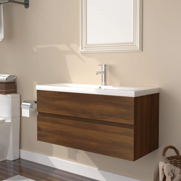 Meuble lavabo avec bassin intégré Chêne brun Bois d'ingénierie