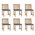 Chaises de jardin 6 pcs avec coussins Bois de teck massif