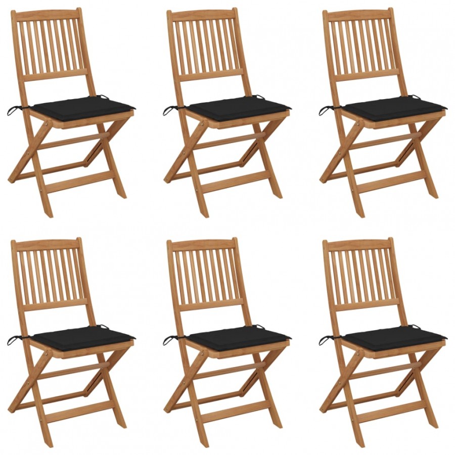 Chaises pliables de jardin 6 pcs avec coussins Bois d'acacia