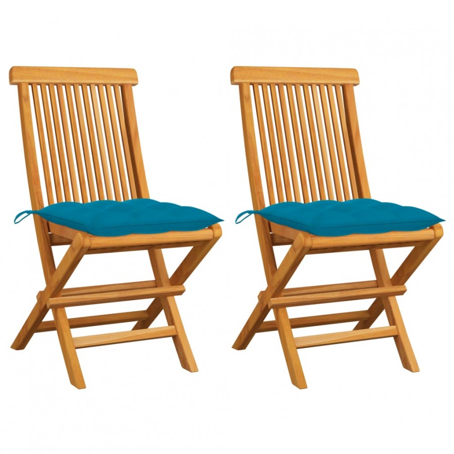 Chaises de jardin 2 pcs avec coussins bleu clair Teck massif