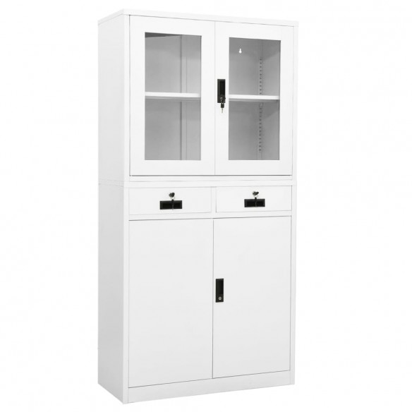 Armoire de bureau Blanc 90x40x180 cm Acier et verre trempé