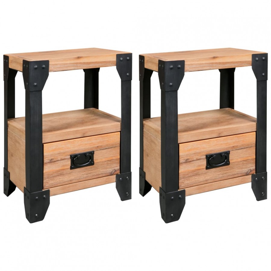 Tables de chevet 2 pcs Bois d'acacia massif Acier 40x30x54 cm