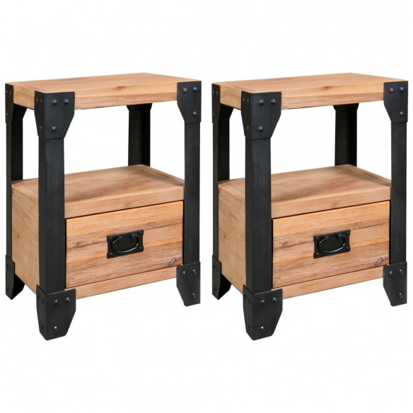 Tables de chevet 2 pcs Bois d'acacia massif Acier 40x30x54 cm