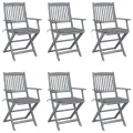 Chaises pliables d'extérieur 6 pcs avec coussins Bois d'acacia