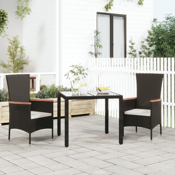 Chaises de jardin 2 pcs avec coussins Résine tressée Noir