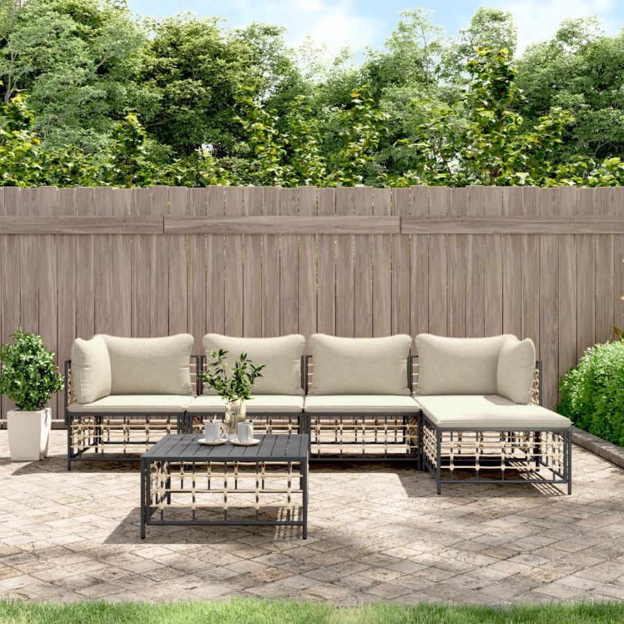 Salon de jardin 6 pcs avec coussins anthracite résine tressée