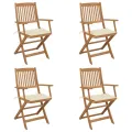Chaises pliables de jardin 4 pcs avec coussins Bois d'acacia