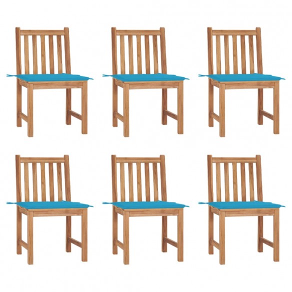 Chaises de jardin 6 pcs avec coussins Bois de teck massif