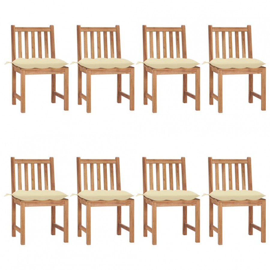 Chaises de jardin 8 pcs avec coussins Bois de teck massif