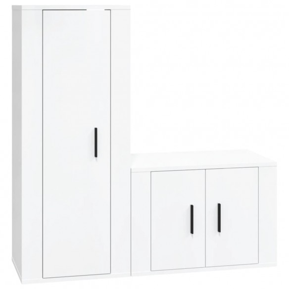 Ensemble de meubles TV 2 pcs blanc brillant bois d'ingénierie