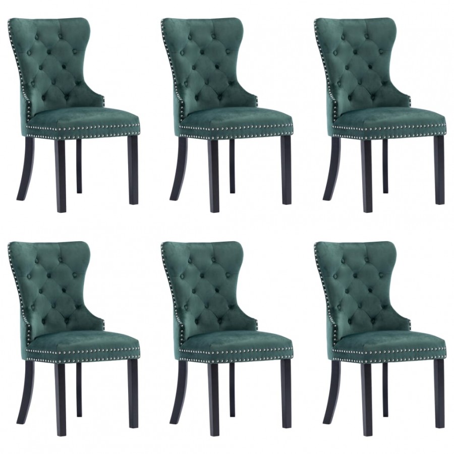 Chaises à manger lot de 6 vert foncé velours