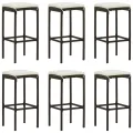 Tabourets de bar avec coussins lot de 6 marron résine tressée