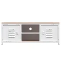 Meuble TV Blanc 110x30x40 cm Fer et bois de sapin massif